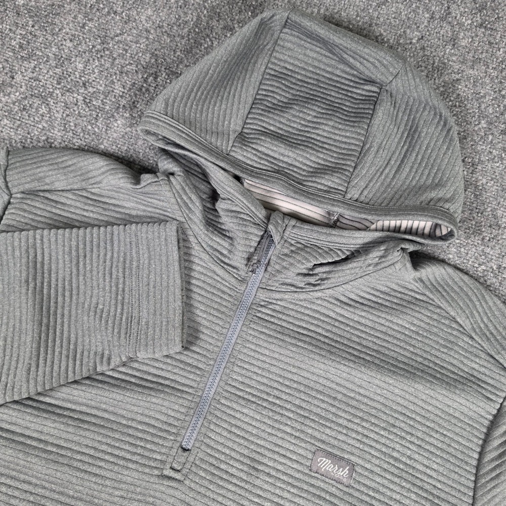 Marsh Wear Sullivan Tech Hoodie Mens XXL Grey Green 1/4 Zip Ribbed Knit Pullover